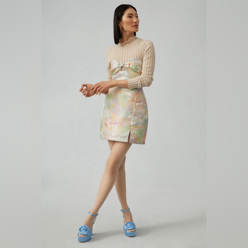 Maeve x Anthropologie Pastel Strapless Mini Bow Dress Gown sz 2